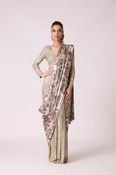 Annika Saree - Metallic Mint & Beige